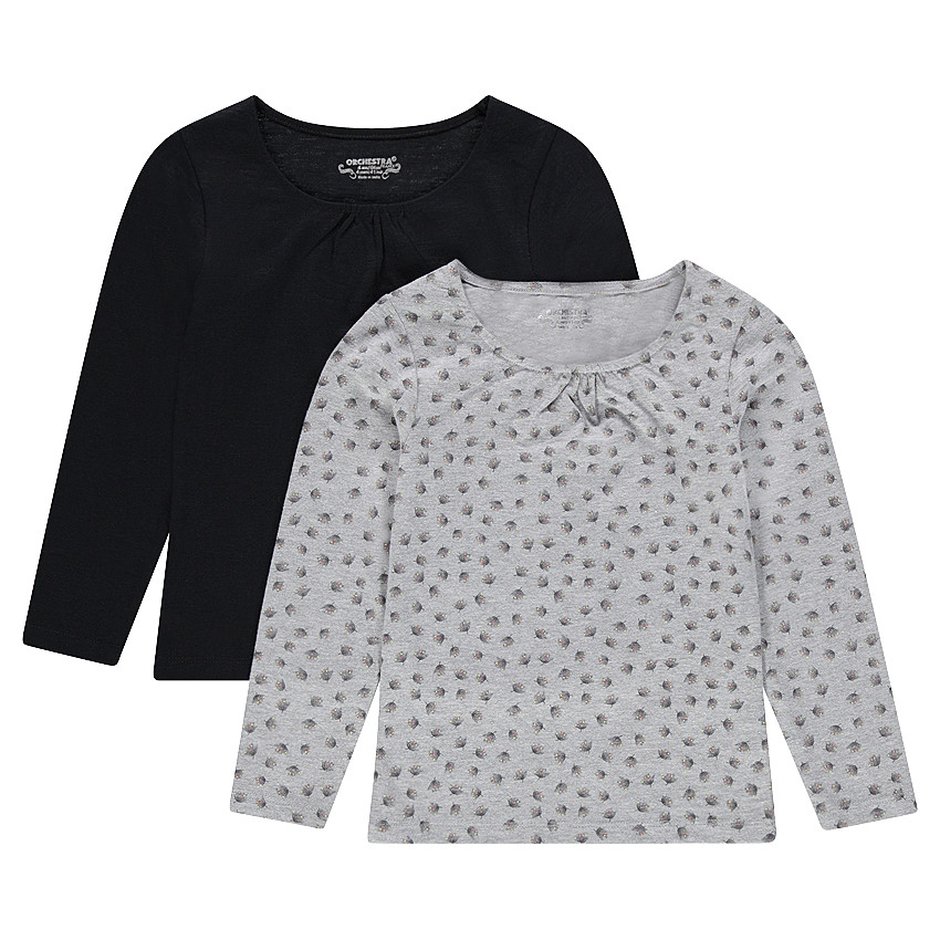 Σετ με 2 μακρυμάνικες μπλούζες μονόχρωμη/εμπριμέ 