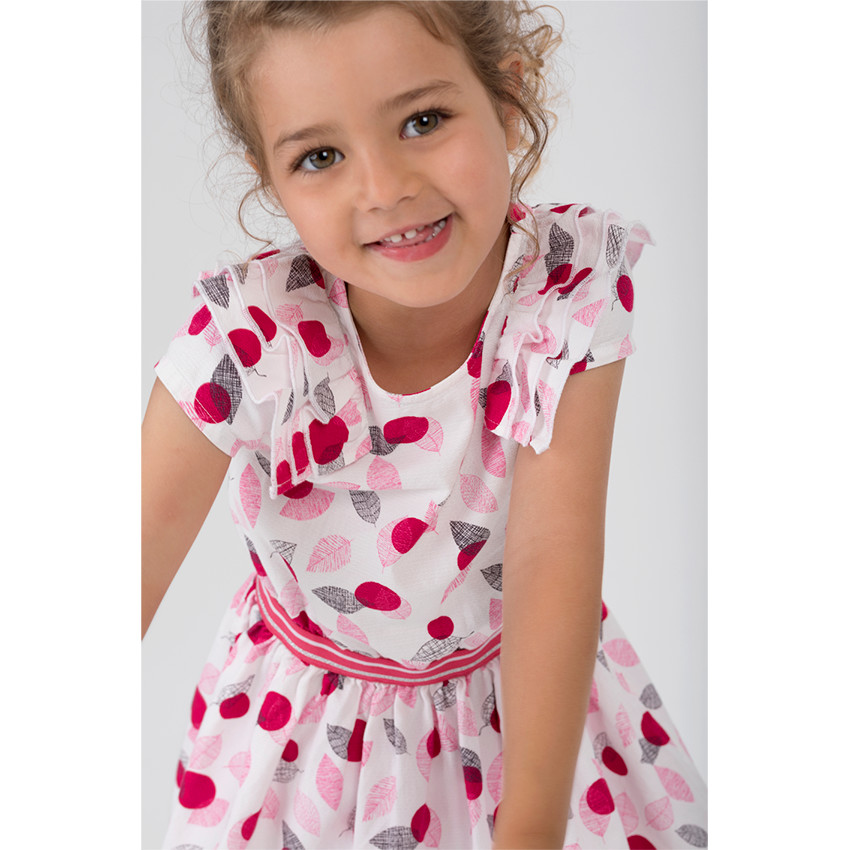 Κοντομάνικο φόρεμα με πουά μοτίβο και φύλλα και λάστιχο στη μέση 