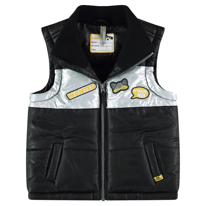 Αμάνικο δίχρωμο μπουφάν με επένδυση από μικροφλις και σήματα 