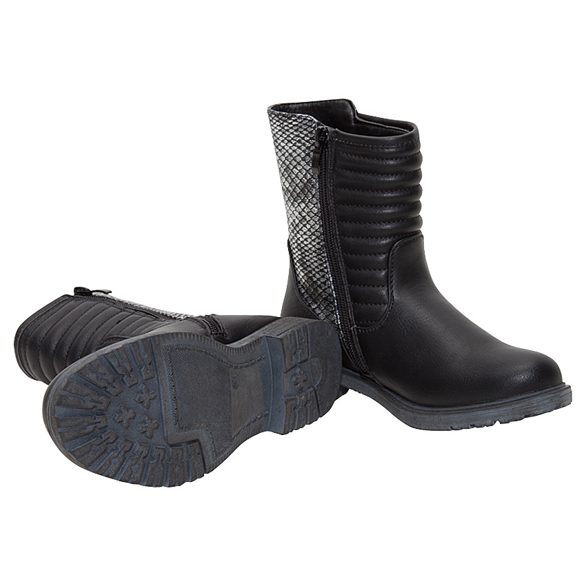 Μαύρα μποτάκια με καπιτονέ φάσα, πριτσίνια και φάσα σε απομίμηση δέρματος φιδιού 