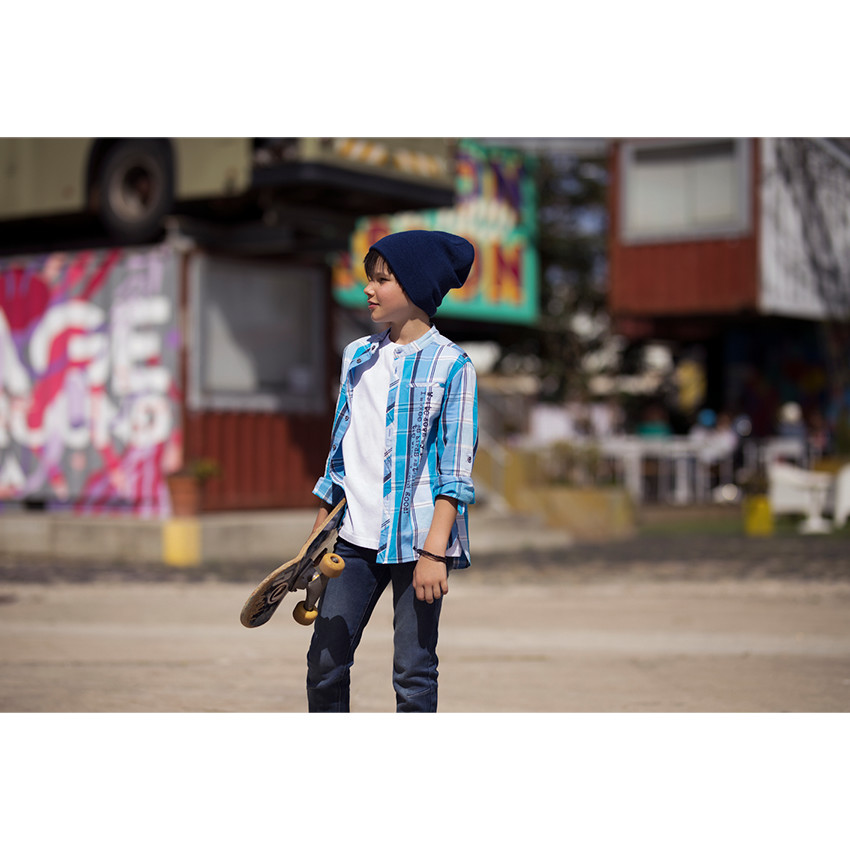 Παιδικά - Μακρυμάνικο καρό πουκάμισο με τυπωμένο κείμενο 