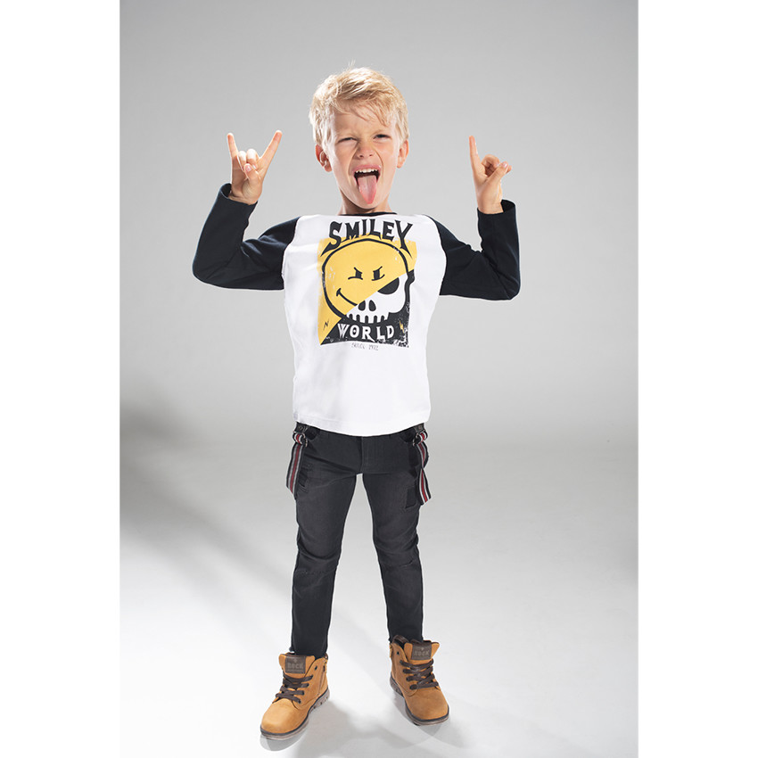 Μακρυμάνικη μπλούζα με μανίκια ρεγκλάν με στάμπα ©Smiley και σήματα 