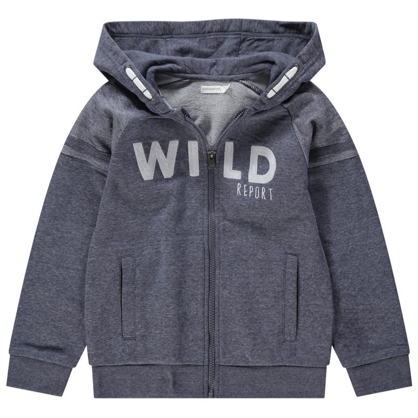 Παιδικά - Ζακέτα από μελανζέ φανέλα με κουκούλα και κεντημένα γράμματα 