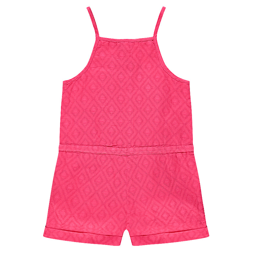 Ολόσωμη φόρμα-σορτς από λεπτό βαμβακερό ύφασμα με αζούρ σχέδιο και κέντημα πουλάκι 