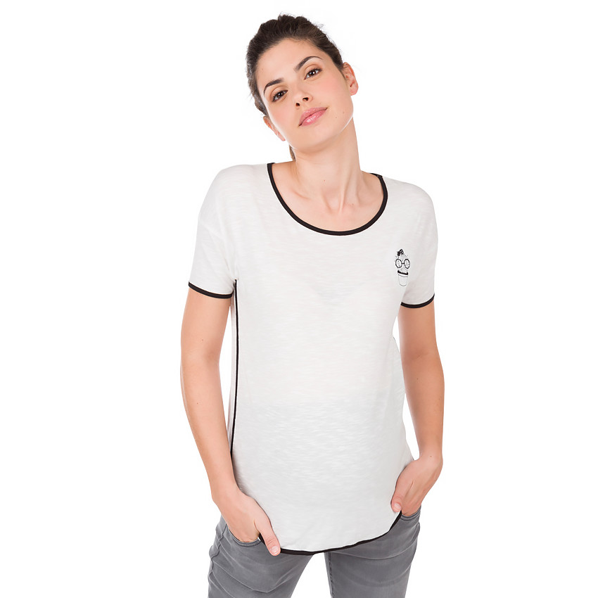 Κοντομάνικη μπλούζα με στάμπα και λοξό ρέλι σε αντίθεση 