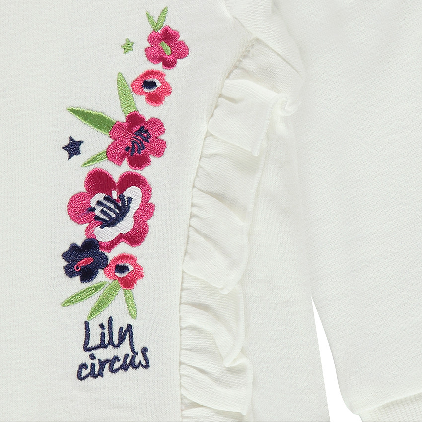 Φανελένια ζακέτα με κεντημένα λουλούδια και βολάν 