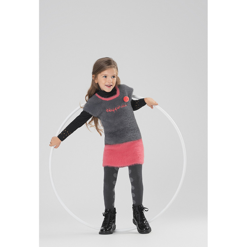 Δίχρωμο κοντομάνικο φόρεμα με χνουδωτή ύφανση 