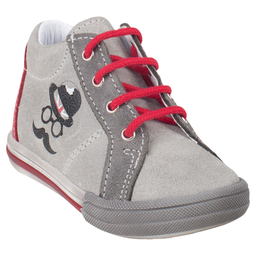 Bottillons en cuir suédé avec print bonhomme à moustache 