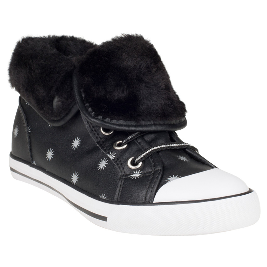 Baskets montantes à zip et lacets avec revers en sherpa et étoiles printées 