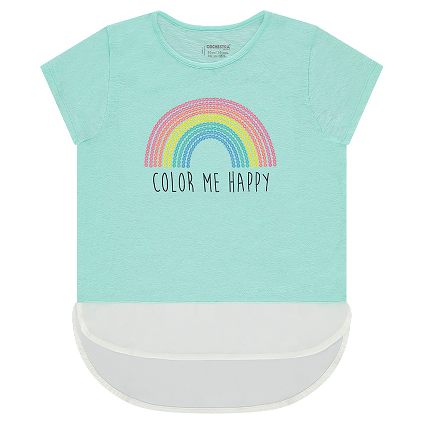 Κοντομάνικη μπλούζα από ζέρσεϊ και κρεπ με διακοσμητικό μοτίβο 