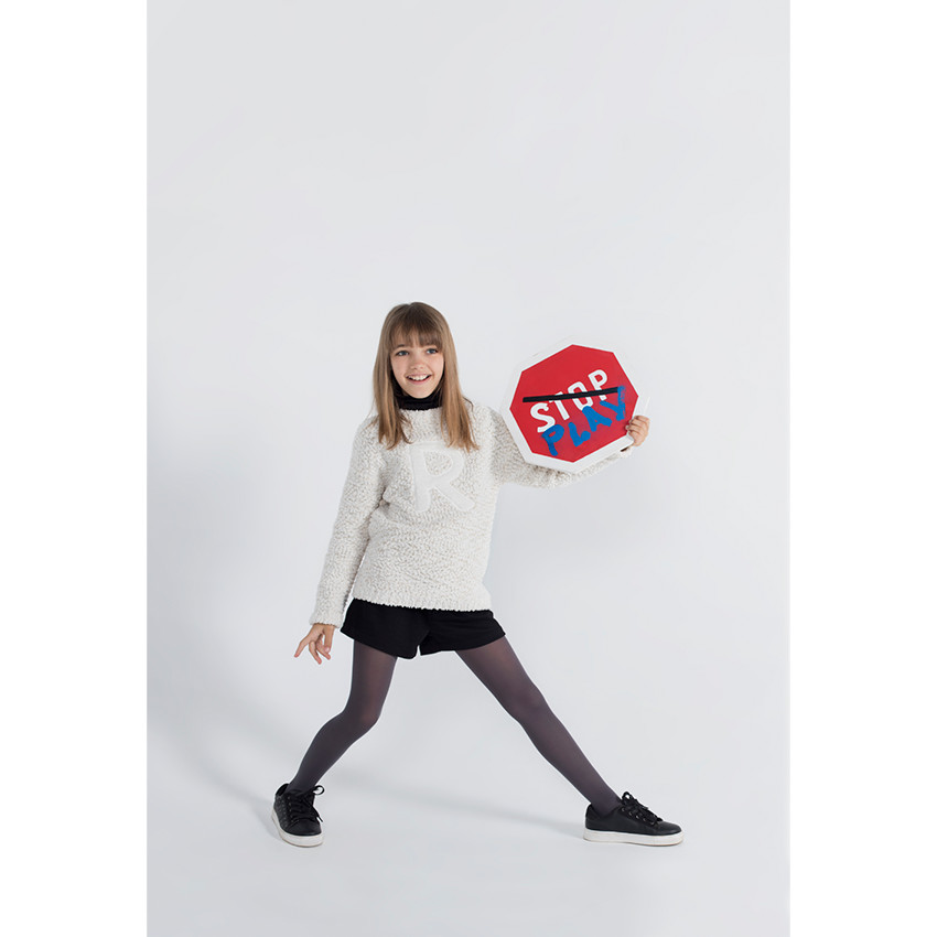 Παιδικά - Πουλόβερ σε πλέξη ποπ-κορν με απλικέ γράμμα 