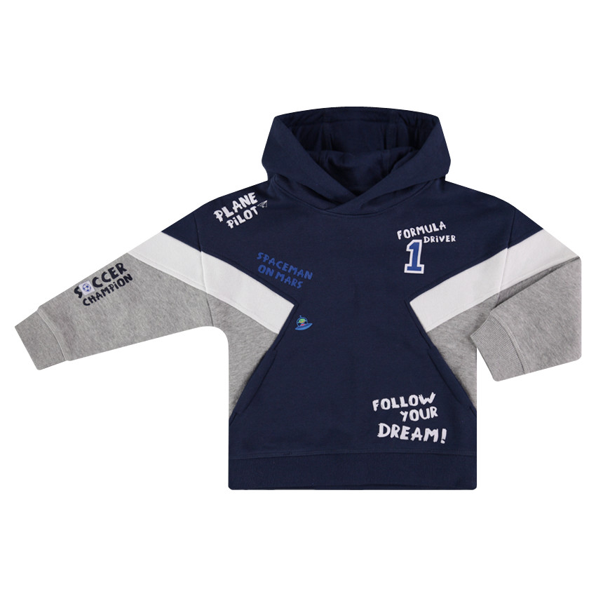 Φούτερ με κουκούλα από τρίχωμη φανέλα με τυπωμένα κείμενα  