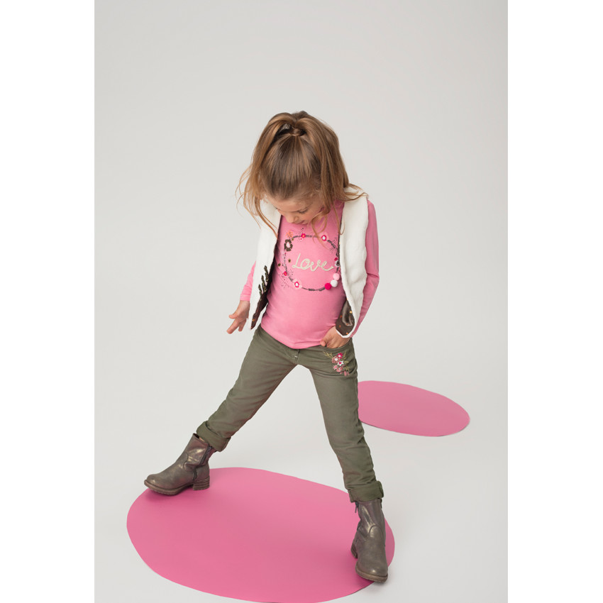 Χακί τζιν με used όψη και κεντημένα λουλούδια 