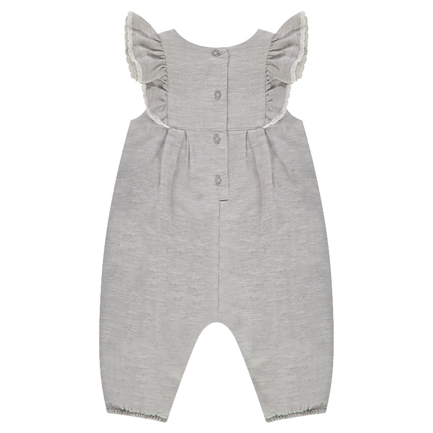 Μακρυμάνικο ολόσωμο φορμάκι από βαμβάκι μελανζέ με βολάν στα μανίκια 