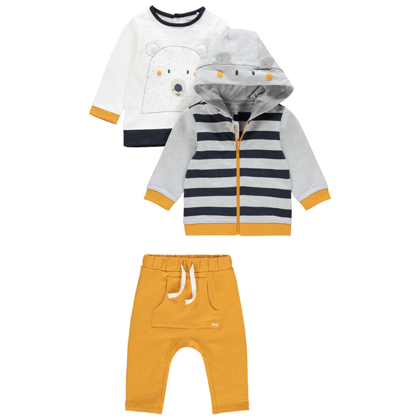 Ensemble avec t-shirt print ours, gilet à capuche et pantalon 