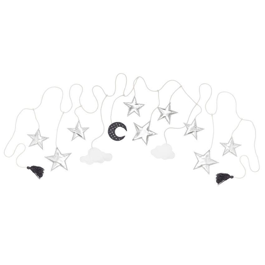 Διακοσμητική γιρλάντα με κρεμαστά συννεφάκια, φεγγαράκια και αστεράκια 