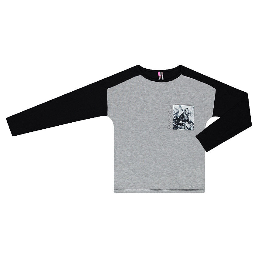 Παιδικά - Δίχρωμη μακρυμάνικη μπλούζα με τυπωμένη τσέπη 