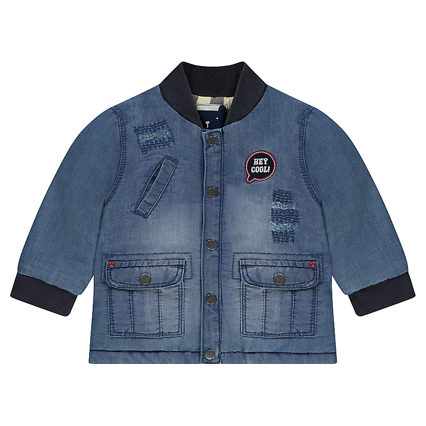 Τζιν μπουφάν με φθαρμένη όψη, τσέπες και επένδυση από φανέλα 