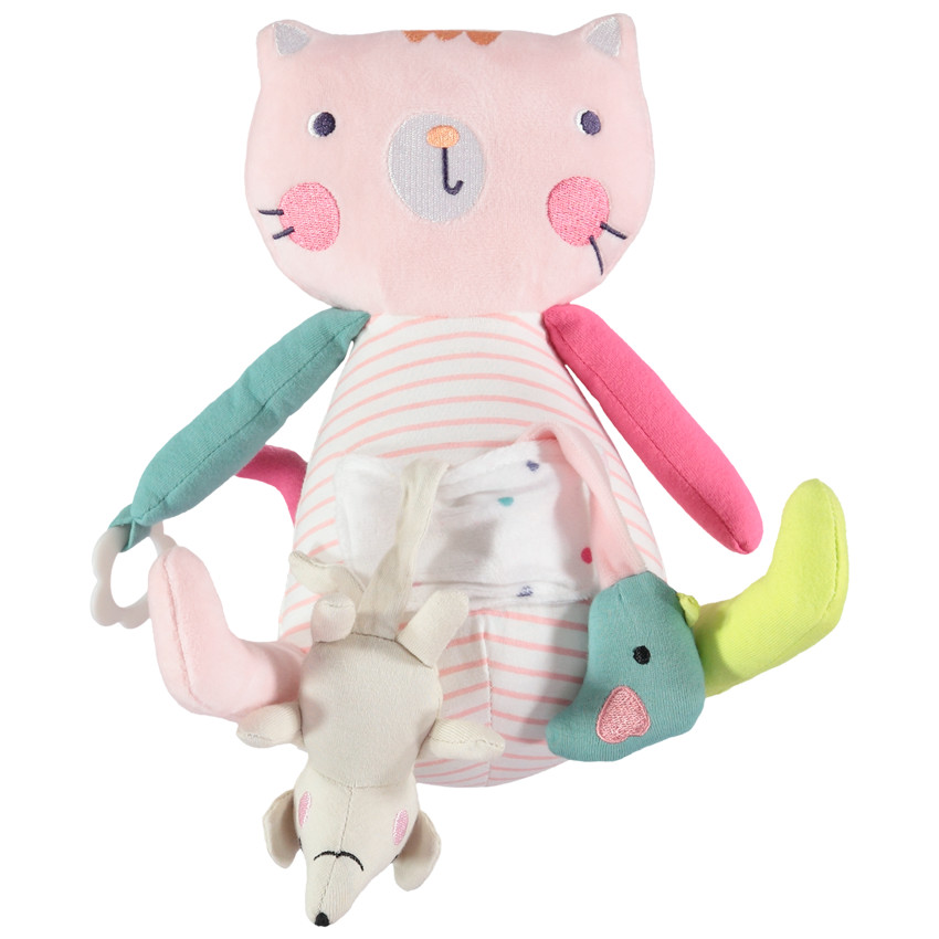 Peluche d'activités forme chat en velours avec souris  