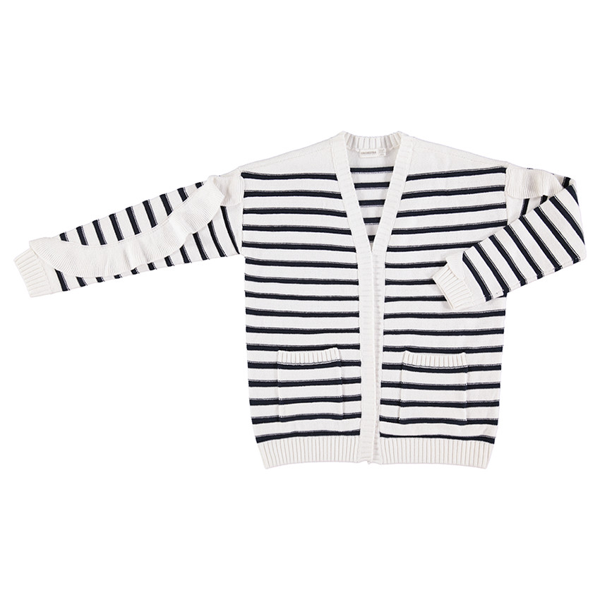 Παιδικά - Πλεκτή ζακέτα με ζακάρ ρίγες, βολάν και τσέπες 