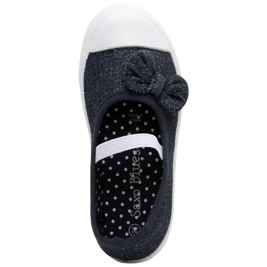 Υφασμάτινα μπλε παπουτσάκια με μεταλλιζέ ίνες, φιόγκο και ελαστικό λουράκι 