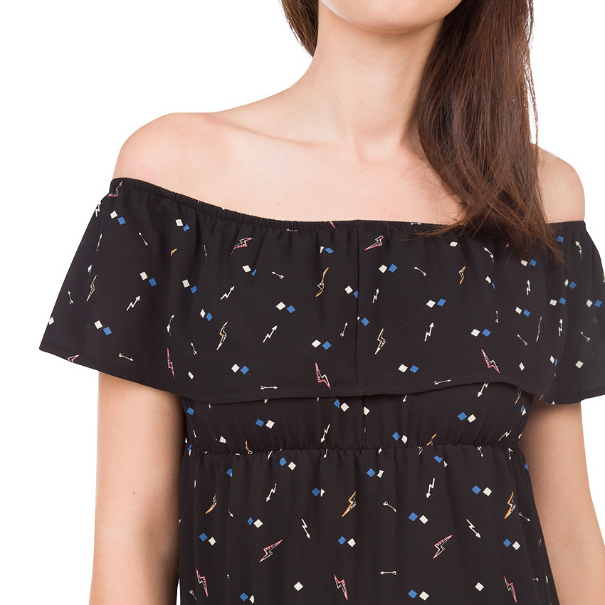 Φόρεμα εγκυμοσύνης με ακάλυπτους ώμους και διάσπαρτο σχέδιο 