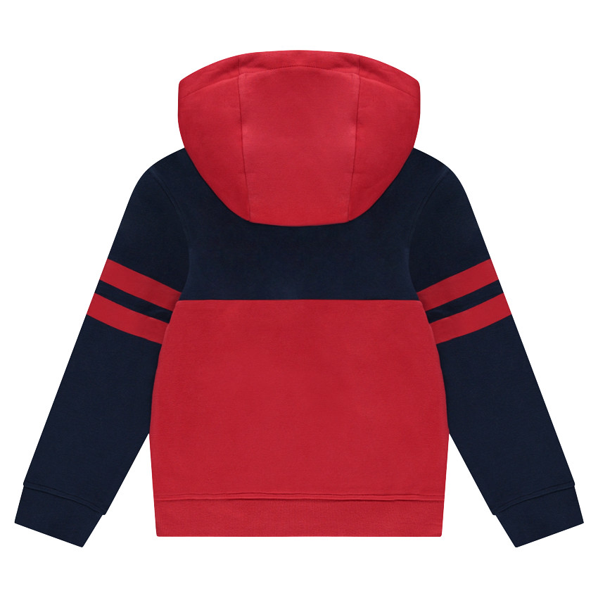 Παιδικά - Φανελένιο φούτερ με κουκούλα, φερμουάρ και λωρίδες σε αντίθεση 