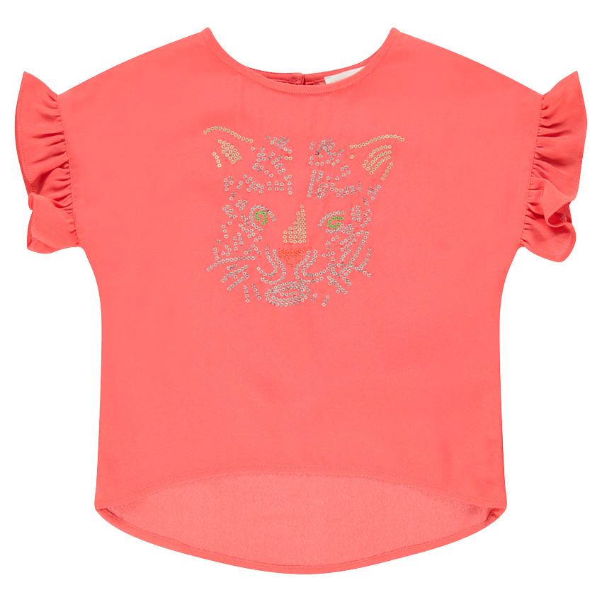 Κοντομάνικη βουάλ μπλούζα με τίγρη και στρας 