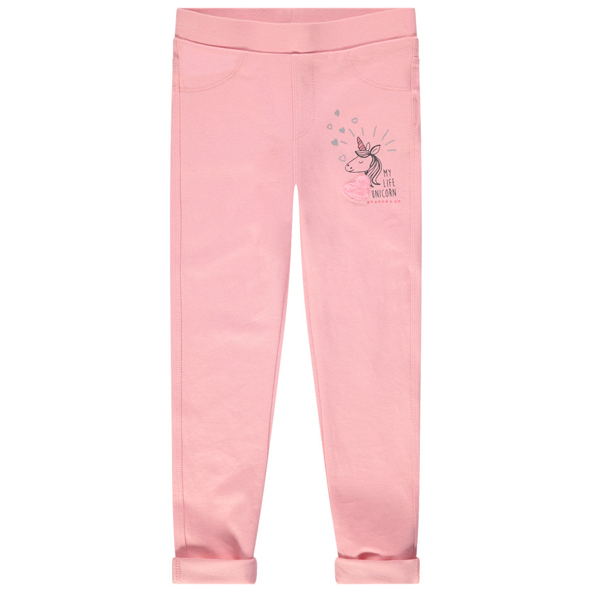 Μονόχρωμο ροζ παντελονοκολάν με στάμπα μονόκερο και τσέπες 