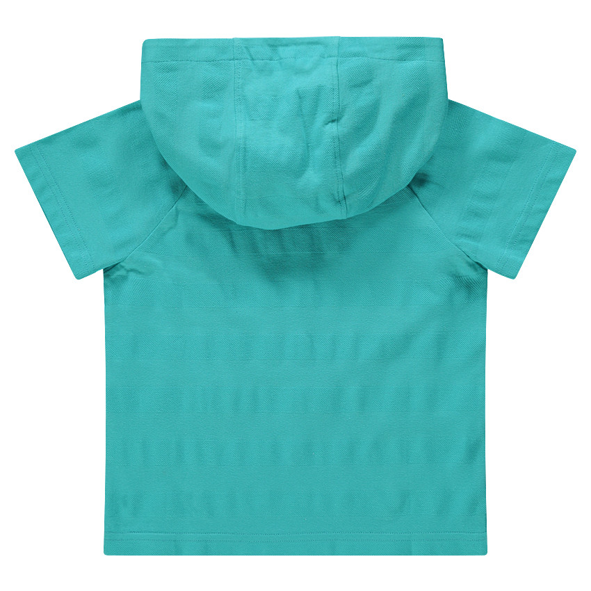 Κοντομάνικη μπλούζα με κουκούλα, απλικέ φράση και τσέπη 