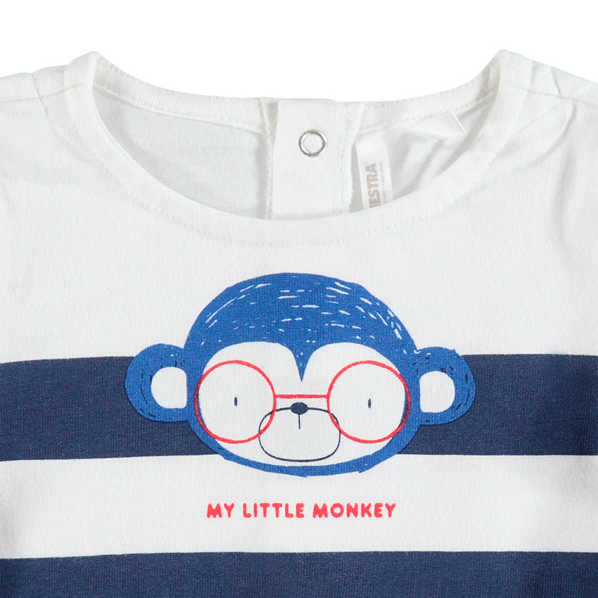 Σύνολο με μπλούζα με στάμπα πίθηκο και φανελένιο παντελόνι 