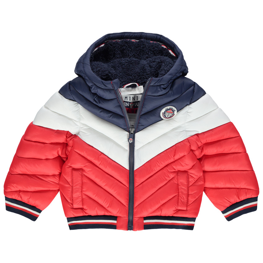 Μπουφάν τρίχρωμο καπιτονέ  με κουκούλα  