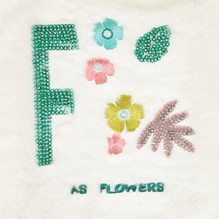 Φούτερ από συνθετική γούνα με κεντημένα μοτίβα και πούλιες 