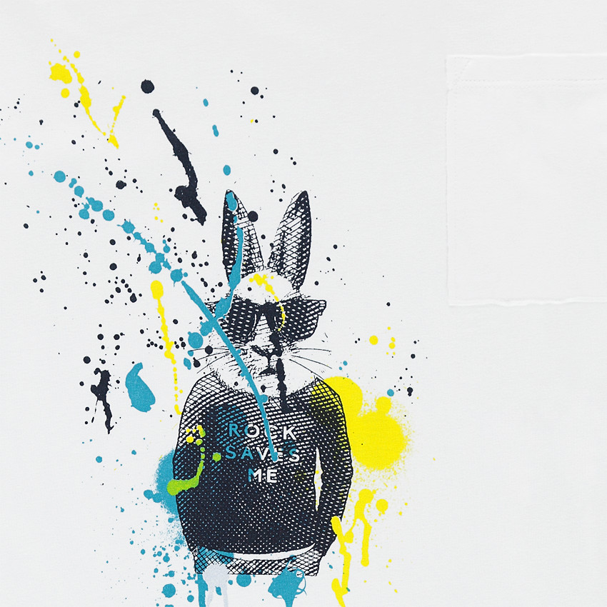 Παιδικά - Μακρυμάνικη μπλούζα από ζέρσεϊ με λαγουδάκι και εφέ κηλίδες μπογιάς 