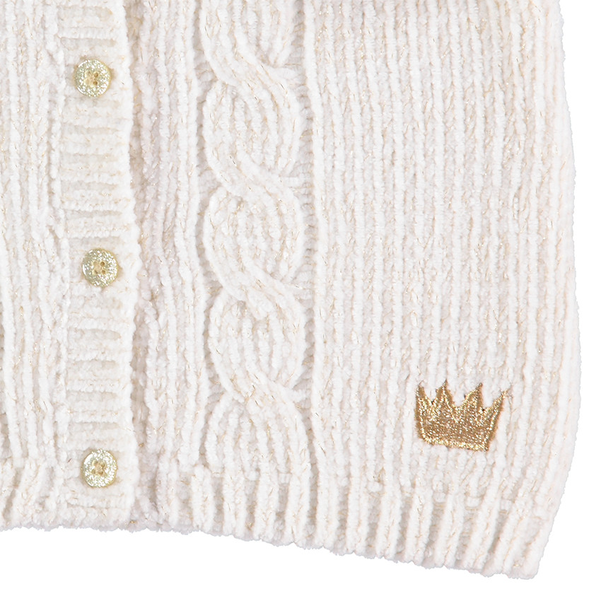 Σενίλ ζακέτα με κεντημένη χρυσαφί κορώνα 