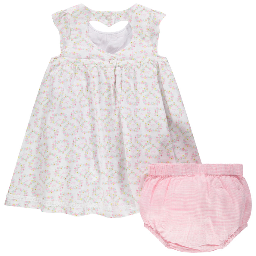 Σετ με λουλουδάτο φόρεμα και ριγέ βρακάκι. 