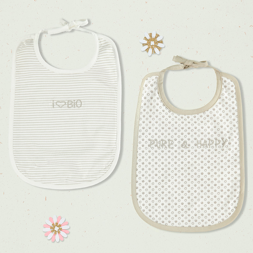 Σετ με 2 βαμβακερές πετσετέ σαλιάρες, μία εμπριμέ / μία ριγέ 