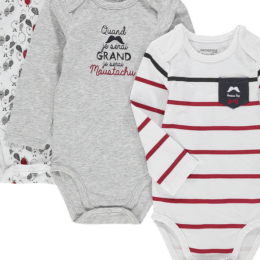 Σετ με 3 μακρυμάνικα φορμάκια ριγέ/μονόχρωμο/εμπριμέ 