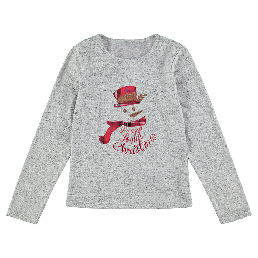 Παιδικά - Χριστουγεννιάτικη μακρυμάνικη μπλούζα με κεντημένο μπάλωμα με χιονάνθρωπο 