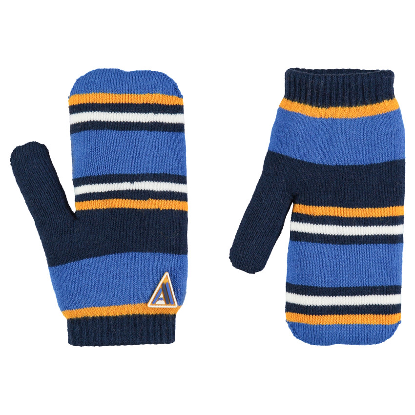 Πλεκτά ριγέ γάντια με σήμα από καουτσούκ και επένδυση από sherpa 