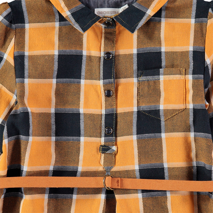 Μακρυμάνικο φόρεμα με καρό σε αντίθεση και αφαιρούμενη ζώνη 