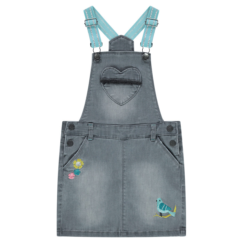 Τζιν φόρεμα με ελαστικές τιράντες και κεντημένα μοτίβα 