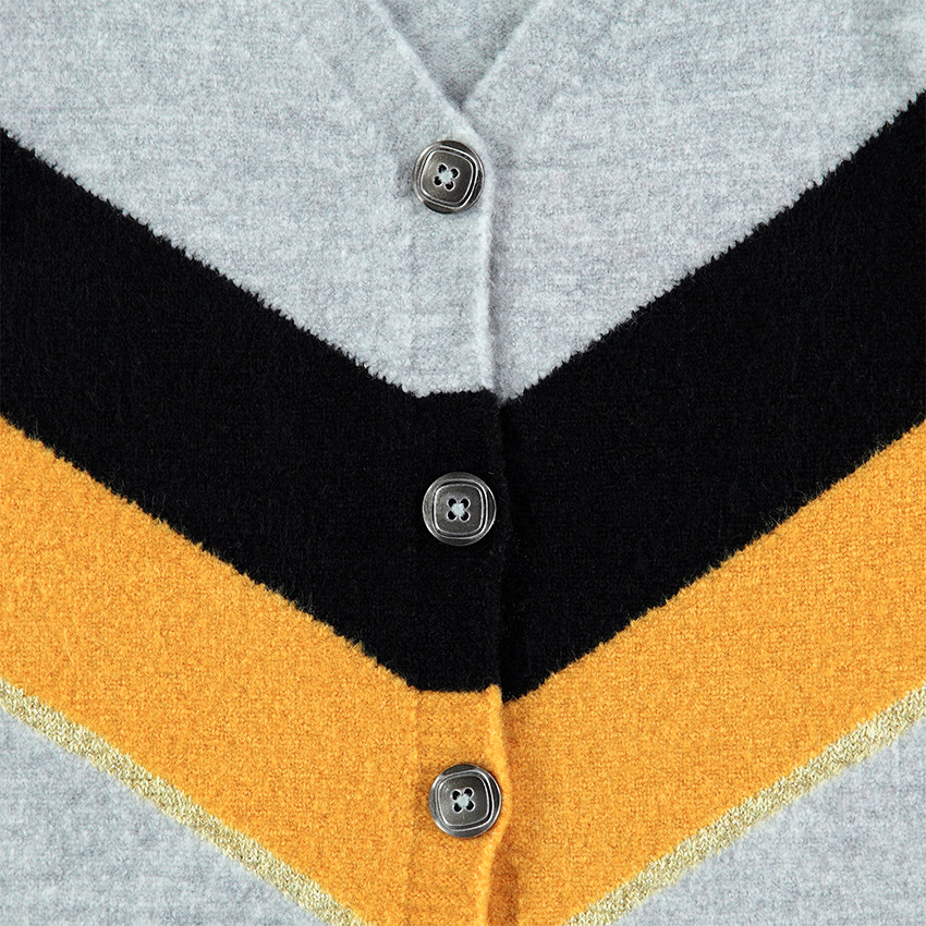 Παιδικά - Μακριά πλεκτή ζακέτα με μελανζέ όψη και λωρίδες σε αντίθεση 