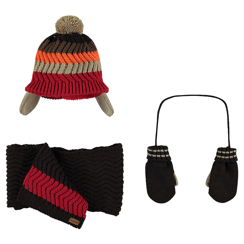 Ensemble bonnet doublé sherpa écharpe et moufles en maille 
