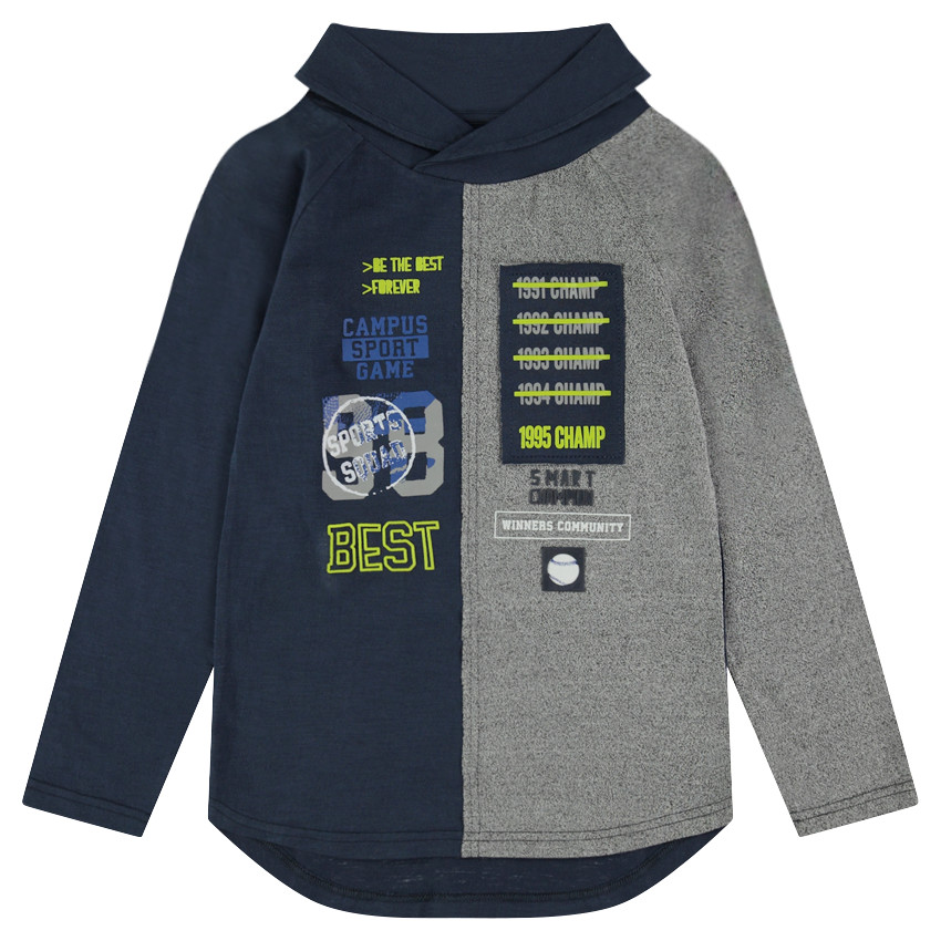 Παιδικά - Μακρυμάνικη δίχρωμη μπλούζα με σήματα και στάμπα κείμενο 