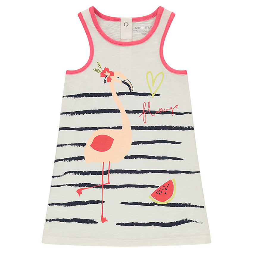 Αμάνικο φόρεμα από ζέρσεϊ slub ύφασμα με ρίγες και τυπωμένο ροζ φλαμίνγκο 