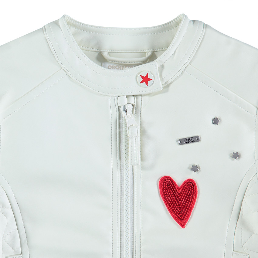 Τζάκετ perfecto σε απομίμηση δέρματος με καρδιές από πούλιες και φράση πίσω 