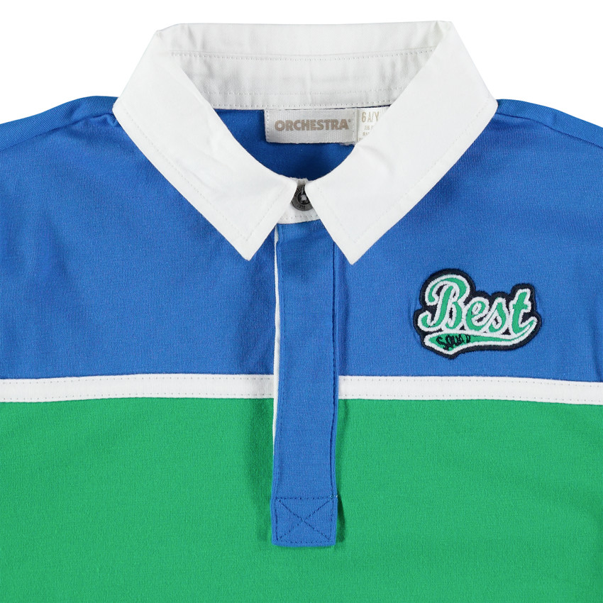 Τρίχρωμο μακρυμάνικο πόλο με διακοσμητικά σήματα 