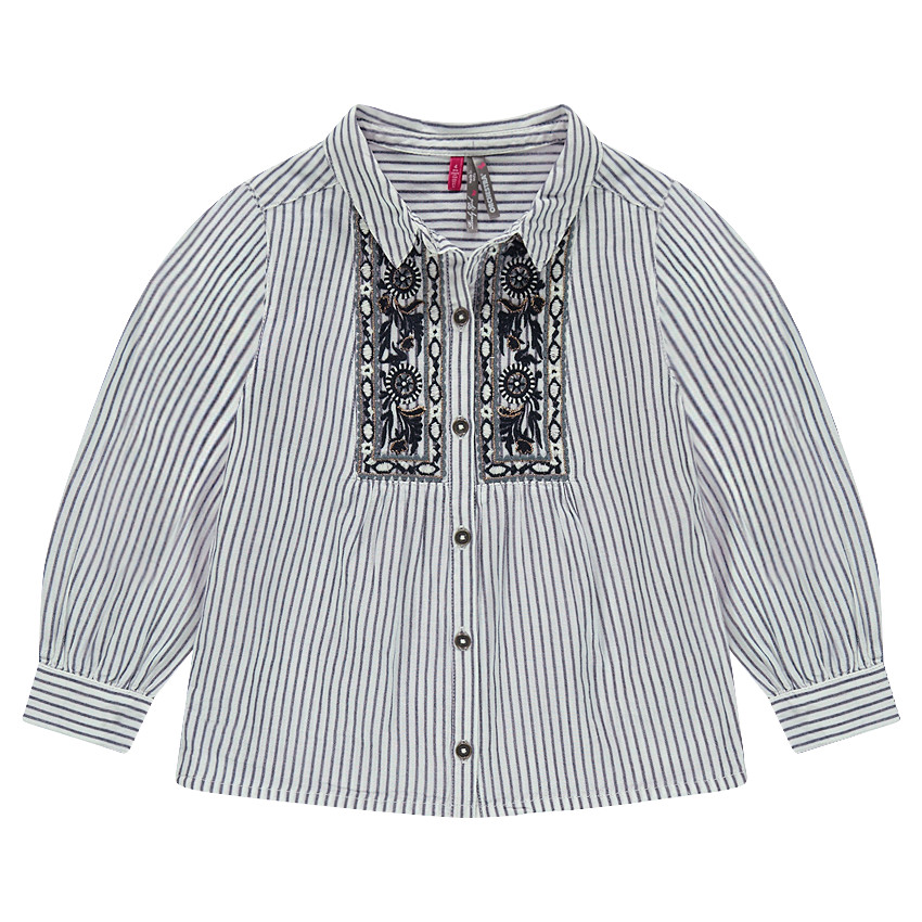 Μακρυμάνικο πουκάμισο με λεπτές ρίγες και κεντήματα 