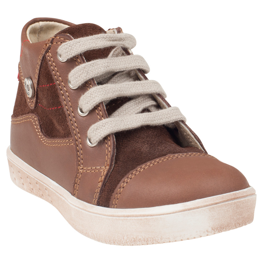 Bottillons en cuir bi-matière à zip et lacets 